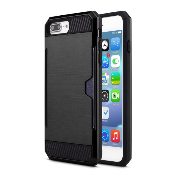 Wholesale iPhone 7 Credit Card Armor Hybrid Case (Black)